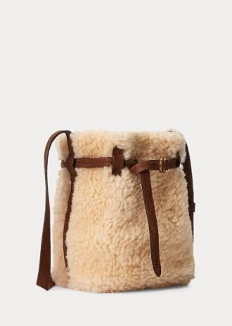 Honey/Cream Ralph Lauren Shearling Mini Bellport Bucket Bags för kvinnor