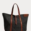 Indigo kvinnors Ralph Lauren lädertrim denim tygväskor Indigo kvinnors Ralph Lauren lädertrim denim tygväskor