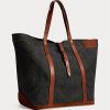 Indigo kvinnors Ralph Lauren lädertrim denim tygväskor Indigo kvinnors Ralph Lauren lädertrim denim tygväskor