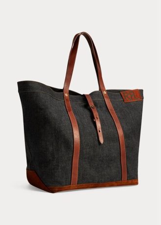 Indigo kvinnors Ralph Lauren lädertrim denim tygväskor