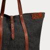 Indigo kvinnors Ralph Lauren lädertrim denim tygväskor Indigo kvinnors Ralph Lauren lädertrim denim tygväskor