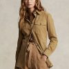 Kaki Ralph Lauren lammskinnsmockaöverskottskjortor för kvinnor Kaki Ralph Lauren lammskinnsmockaöverskottskjortor för kvinnor