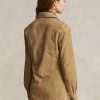 Kaki Ralph Lauren lammskinnsmockaöverskottskjortor för kvinnor Kaki Ralph Lauren lammskinnsmockaöverskottskjortor för kvinnor