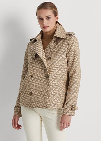 Khaki dam Ralph Lauren dubbelknäppt monogram jacquardrockar Khaki dam Ralph Lauren dubbelknäppt monogram jacquardrockar