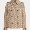 Khaki dam Ralph Lauren dubbelknäppt monogram jacquardrockar Khaki dam Ralph Lauren dubbelknäppt monogram jacquardrockar