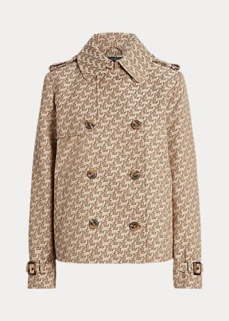 Khaki dam Ralph Lauren dubbelknäppt monogram jacquardrockar Khaki dam Ralph Lauren dubbelknäppt monogram jacquardrockar