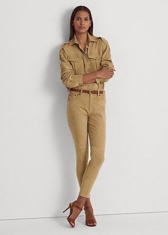 Khaki Dam Ralph Lauren Mocka High-Rise Skinny Ankel Byxor