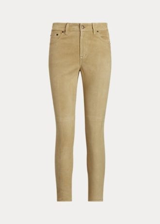 Khaki Dam Ralph Lauren Mocka High-Rise Skinny Ankel Byxor