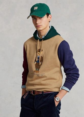 Khaki herr Ralph Lauren Polo Bear Färgblockerad fleecehuvtröja