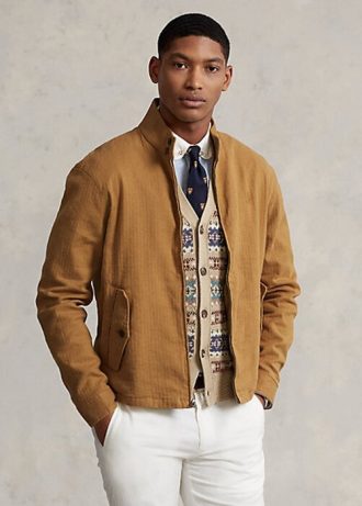Khaki herrjackor från Ralph Lauren linneblandning fiskbenstwill