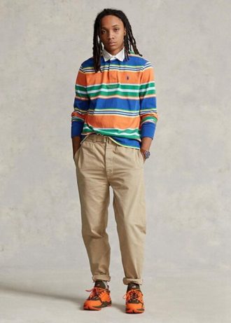 Khaki mäns Ralph Lauren plisserade Baggy Fit Canvas byxor