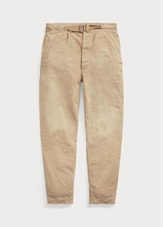 Khaki mäns Ralph Lauren plisserade Baggy Fit Canvas byxor