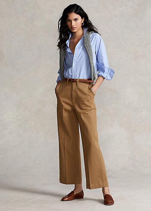 Khaki Ralph Lauren Chino vidbensbyxor för kvinnor Khaki Ralph Lauren Chino vidbensbyxor för kvinnor
