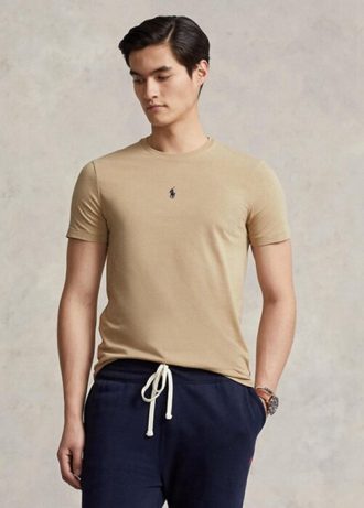 Khaki Ralph Lauren Custom Slim Fit T-shirts med rund hals för män