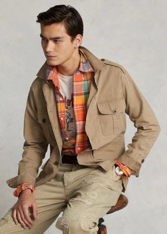 Khaki Ralph Lauren Dobby Utility Overshirt Jackor för män