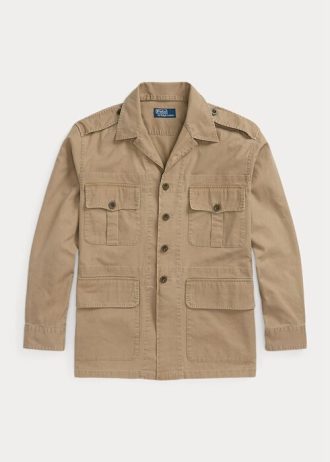 Khaki Ralph Lauren Dobby Utility Overshirt Jackor för män