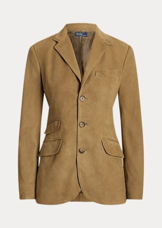 Khaki Ralph Lauren Lammskinn Mocka Hacking Blazers för kvinnor