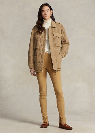 Khaki Ralph Lauren lammskinns-leggings i mocka för kvinnor