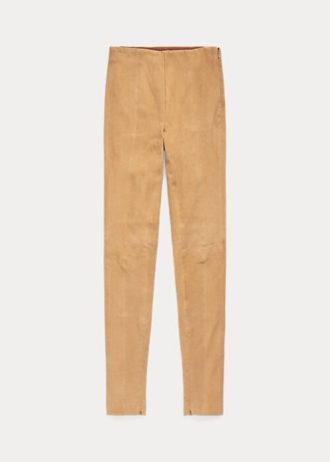Khaki Ralph Lauren lammskinns-leggings i mocka för kvinnor