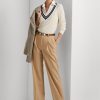 Khaki Ralph Lauren plisserade byxor i ylleblandning för kvinnor Khaki Ralph Lauren plisserade byxor i ylleblandning för kvinnor