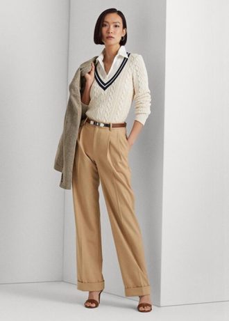 Khaki Ralph Lauren plisserade byxor i ylleblandning för kvinnor