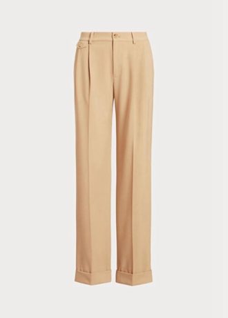 Khaki Ralph Lauren plisserade byxor i ylleblandning för kvinnor