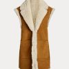 Khaki Ralph Lauren Vändbar Shearling-väst för kvinnor Khaki Ralph Lauren Vändbar Shearling-väst för kvinnor