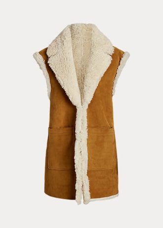 Khaki Ralph Lauren Vändbar Shearling-väst för kvinnor