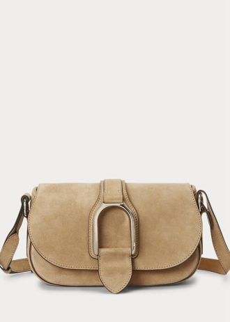 Khaki Ralph Lauren Welington Crossbody-väskor i kalvmocka för kvinnor