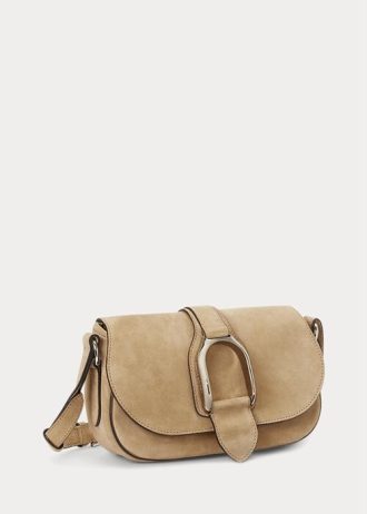 Khaki Ralph Lauren Welington Crossbody-väskor i kalvmocka för kvinnor