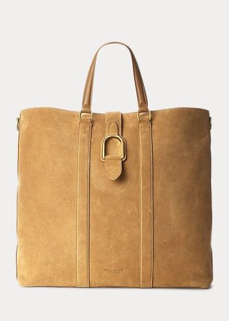 Khaki Ralph Lauren Welington tygväskor i kalvmocka för män