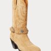 Khaki, Ralph Lauren Westernstövlar i kalvmocka med dubbar för kvinnor Khaki, Ralph Lauren Westernstövlar i kalvmocka med dubbar för kvinnor