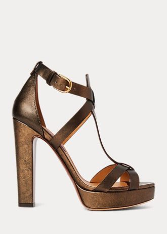 Koppar dam Ralph Lauren Dakota metalliska sandaler i kalvskinn