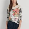 Kräm / Marinblå Dam Ralph Lauren Blommor & Randig jersey långärmad T-shirt Kräm / Marinblå Dam Ralph Lauren Blommor & Randig jersey långärmad T-shirt