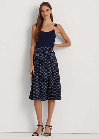 Kräm / Marinblå dam Ralph Lauren Polka-Prickade plisserade crepe kjolar Kräm / Marinblå dam Ralph Lauren Polka-Prickade plisserade crepe kjolar