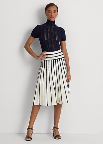 Kräm/marinblå Ralph Lauren randiga stickade midikjolar för kvinnor