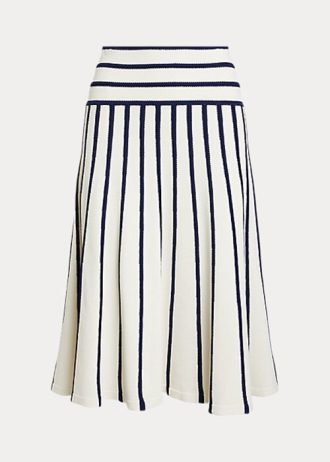 Kräm/marinblå Ralph Lauren randiga stickade midikjolar för kvinnor