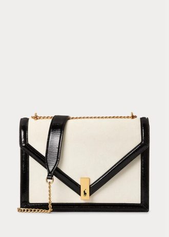 Kräm/svart dam Ralph Lauren Polo ID Mocka Envelope Crossbody-väskor