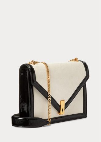 Kräm/svart dam Ralph Lauren Polo ID Mocka Envelope Crossbody-väskor