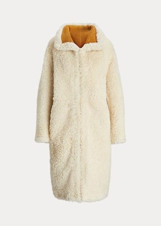 Krämfärgad dam Ralph Lauren Oversize Vändbara Shearling-kappor