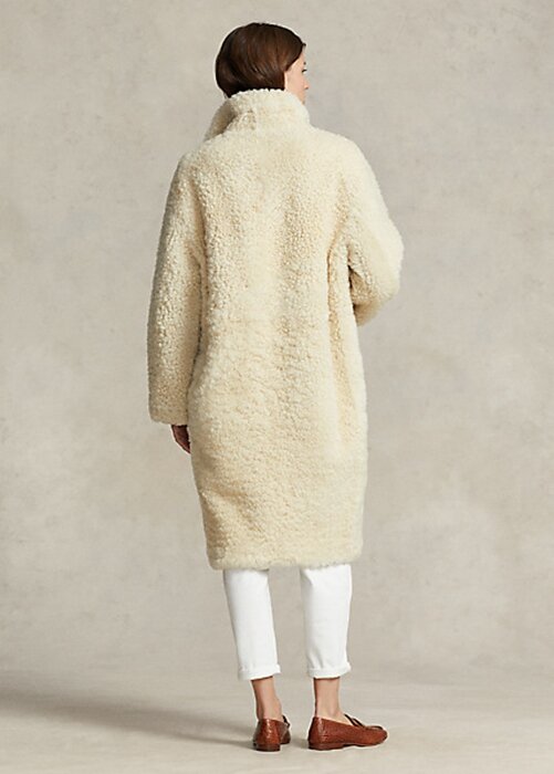 Krämfärgad dam Ralph Lauren Oversize Vändbara Shearling-kappor Krämfärgad dam Ralph Lauren Oversize Vändbara Shearling-kappor
