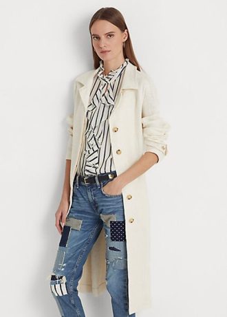 Krämfärgade dam Ralph Lauren bältade fiskbenslinnekappor Krämfärgade dam Ralph Lauren bältade fiskbenslinnekappor
