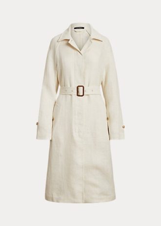 Krämfärgade dam Ralph Lauren bältade fiskbenslinnekappor Krämfärgade dam Ralph Lauren bältade fiskbenslinnekappor