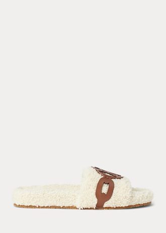 Krämfärgade dam Ralph Lauren Dixie Läder-Trim Shearling Flat Shoes Krämfärgade dam Ralph Lauren Dixie Läder-Trim Shearling Flat Shoes