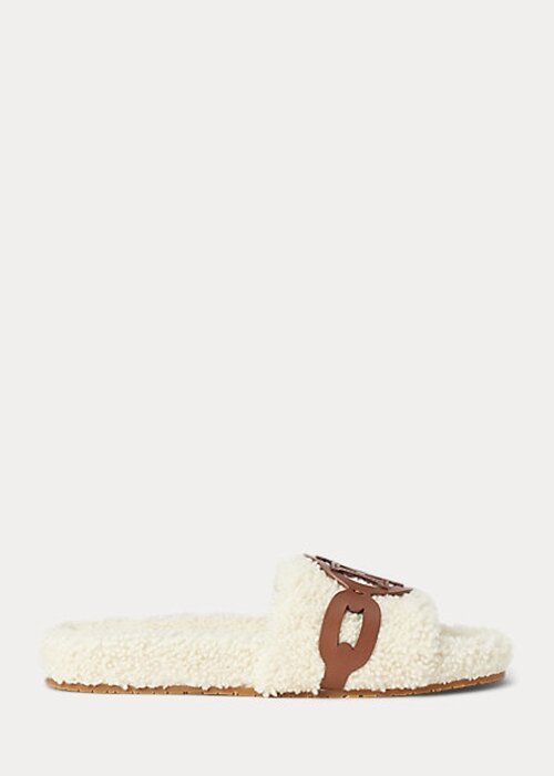 Krämfärgade dam Ralph Lauren Dixie Läder-Trim Shearling Flat Shoes Krämfärgade dam Ralph Lauren Dixie Läder-Trim Shearling Flat Shoes