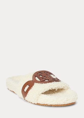 Krämfärgade dam Ralph Lauren Dixie Läder-Trim Shearling Flat Shoes Krämfärgade dam Ralph Lauren Dixie Läder-Trim Shearling Flat Shoes