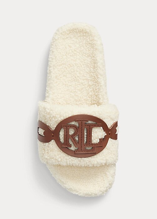 Krämfärgade dam Ralph Lauren Dixie Läder-Trim Shearling Flat Shoes Krämfärgade dam Ralph Lauren Dixie Läder-Trim Shearling Flat Shoes