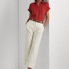 Krämfärgade dam Ralph Lauren dubbelsidiga ankelbyxor i stretchig bomull Krämfärgade dam Ralph Lauren dubbelsidiga ankelbyxor i stretchig bomull