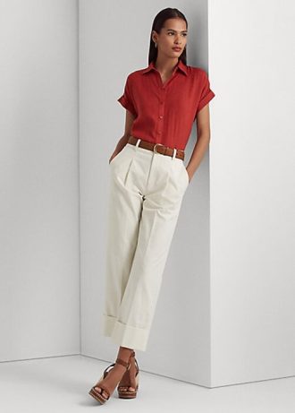 Krämfärgade dam Ralph Lauren dubbelsidiga ankelbyxor i stretchig bomull
