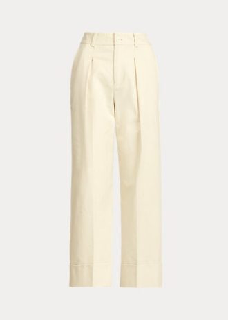 Krämfärgade dam Ralph Lauren dubbelsidiga ankelbyxor i stretchig bomull